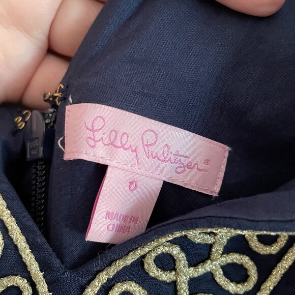 Lilly Pulitzer Women 0 True Navy Gold Preppy Sleeveless Aveline Shift Dress - Picture 6 of 10